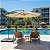 Kit Ombrelone Lateral Suspenso 2,5 Metros TAIPU Bege + Base 60 Litros Quadrada Piscina Jardim - AMZ - Imagem 2