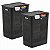 Kit 2 Cesto de Roupa Com Tampa Plástico 50 Litros Duplo Compartimento Preto - Flow  Ou - Imagem 1