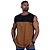 Regata Machão Longline Sem Manga MXD Conceito 100% Algodão Bicolor Preto e Marrom Claro - Imagem 1