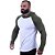 Camiseta Manga Longa Longline Com Touca Raglan MXD Conceito Verde Militar e Branco - Imagem 2