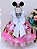 Vestido Infantil Minnie Rosa Floral Poá Peito Branco Strass - Imagem 2