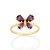 Anel Rommanel Composto Por Borboleta Cravejada Por 2 Zircônias Gotas De 4X6 Mm E 2 Zircônias Gotas De 3X5 Mm, - Imagem 1