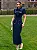 Vestido Midi Azul Marinho em Crepe com Laço e Bolsos Eliza - Imagem 1
