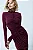 Vestido Longo Drapeado Vinho com Fenda e Manga Longa - Imagem 2