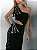 Vestido Midi Justo em Crepe Preto Assimétrico com Pedrarias Scandal - Imagem 2