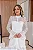 Vestido Mídi Off White em Renda com Recortes em Crepe Kamila - Imagem 4