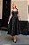 Vestido Midi Evasê em Jacquard Floral Preto com Costas Vazadas - Imagem 1