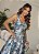 Vestido Midi Evasê em Jacquard Floral Azul com Costas Vazadas - Imagem 3