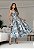 Vestido Midi Evasê em Jacquard Floral Azul com Costas Vazadas - Imagem 1