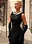 Vestido Midi Justo Preto com Gola Alta Bordada Bonequinha - Imagem 2