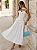 Vestido Mídi em Crepe Off-White com Pedrarias Verde-Água e Pérolas Renata - Imagem 1