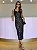 Vestido Midi Justo Crepe e Renda Texturizada Preta | Rebecca - Imagem 1