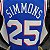 Regata Basquete NBA Philadelphia 76ers 75º aniversário Azul Simmons 25 Edição Jogador Silk - Imagem 4