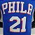 Regata Basquete NBA Philadelphia 76ers 75º aniversário Azul Embiid 21 Edição Jogador Silk - Imagem 8