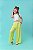 Conjunto calça pantalona poa verde neon e blusa canelada - Imagem 1