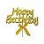 Topo De Bolo Happy Birthday Dourado Com Vareta - 20CM - Imagem 1