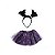 Kit Fantasia Bruxinha - Saia Tule e Tiara com aplique Morcego - Roxo/Preto - Infantil - Imagem 1