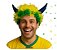 Peruca Curta Enrolada com Chifre Brasil Verde e Amarelo – Fantasia Torcedor - Imagem 1
