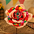 Flor de Tecido Chita e Xadrez Laranja 28cm - Imagem 1