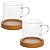 Dupla de Xícaras Vidro Borossilicato com Pires de Bambu Redonda Mimo Style - Imagem 1