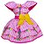 Vestido Festa Junina São João Quadrilha Caipira Xadrez Rosa Laço Amarelo - Imagem 1