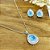 Conjunto colar brincos em banho de ródio branco gota cravejada de zircônias com pedra fusion azul claro - Imagem 3
