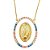 Colar em banho de ouro 18k nossa senhora em medalha oval de madrepérola cravejada de zircônias coloridas - Imagem 1
