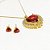 Conjunto em banho de ouro 18k colar e brincos de coração cravejado de zircônias com cristal vermelho rubi - Imagem 2