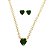 Conjunto colar e brincos banhado em ouro 18k corrente de corações com coração de cristal verde - Imagem 1