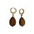 Brinco argola banhado em ouro 18k com gota de pedra natural olho de tigre - Imagem 1