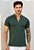 Camiseta Texturizada Gola De Zíper Verde Militar - Imagem 1