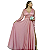 Vestido de Festa Rose com Manga Longa Brilhoso e Fenda - Imagem 1