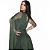 Vestido de Festa Verde Oliva Manga capa Tule Brilhoso e Fenda - Imagem 4
