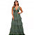 Vestido Verde Oliva Longo em Tule Sem Brilho Saia em Camadas - Imagem 1