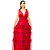 Vestido Vermelho em Tule Sem Brilho Saia em Camadas - Imagem 1