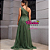 Vestido Festa Verde Oliva Nula Manga Saia em Camadas Sem Brilho - Imagem 4