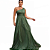 Vestido Festa Verde Oliva Nula Manga Saia em Camadas Sem Brilho - Imagem 1