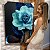 Quadro Decorativo Flutuante Floral Rosa na Cor Azul - Imagem 1
