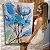 Quadro Decorativo Flutuante Floral Flores Azuis Pintura a Óleo Vertical - Imagem 1