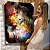 Quadro Decorativo Flutuante Animal Selvagem Abstrato Leão Cósmico Colorido Vertical - Imagem 1