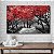 Quadro Decorativo Flutuante Floresta de Árvores com folhas Vermelhas e Fundo Preto e Branco Horizontal - Imagem 4