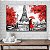 Quadro Decorativo Flutuante Paris Casal Na Chuva Com detalhes Vermelhos Horizontal - Imagem 4