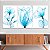 Quadros Decorativos Trio em Canvas Flores Azuis Minimalistas - Imagem 2