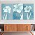Quadros Decorativos Trio em Canvas Flores Azul Pastel com Detalhes Dourado - Imagem 4