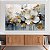 Quadro Decorativo Canvas Flor Branca Folhas Azuis e Douradas Horizontal - Imagem 3