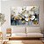 Quadro Decorativo Canvas Flor Branca Folhas Azuis e Douradas Horizontal - Imagem 2