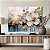 Quadro Decorativo Canvas Flor Branca Folhas Azuis e Douradas Horizontal - Imagem 5
