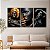 Quadros Decorativos Trio em Canvas Beleza Feminina Mulheres com Maquiagem Preta e Dourada - Imagem 2
