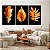 Quadros Decorativos Trio em Canvas Folhas Douradas em Fundo Preto - Imagem 1
