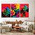 Quadros Decorativos Trio em Canvas Floral Rosas Coloridas em Fundo Vermelho - Imagem 5